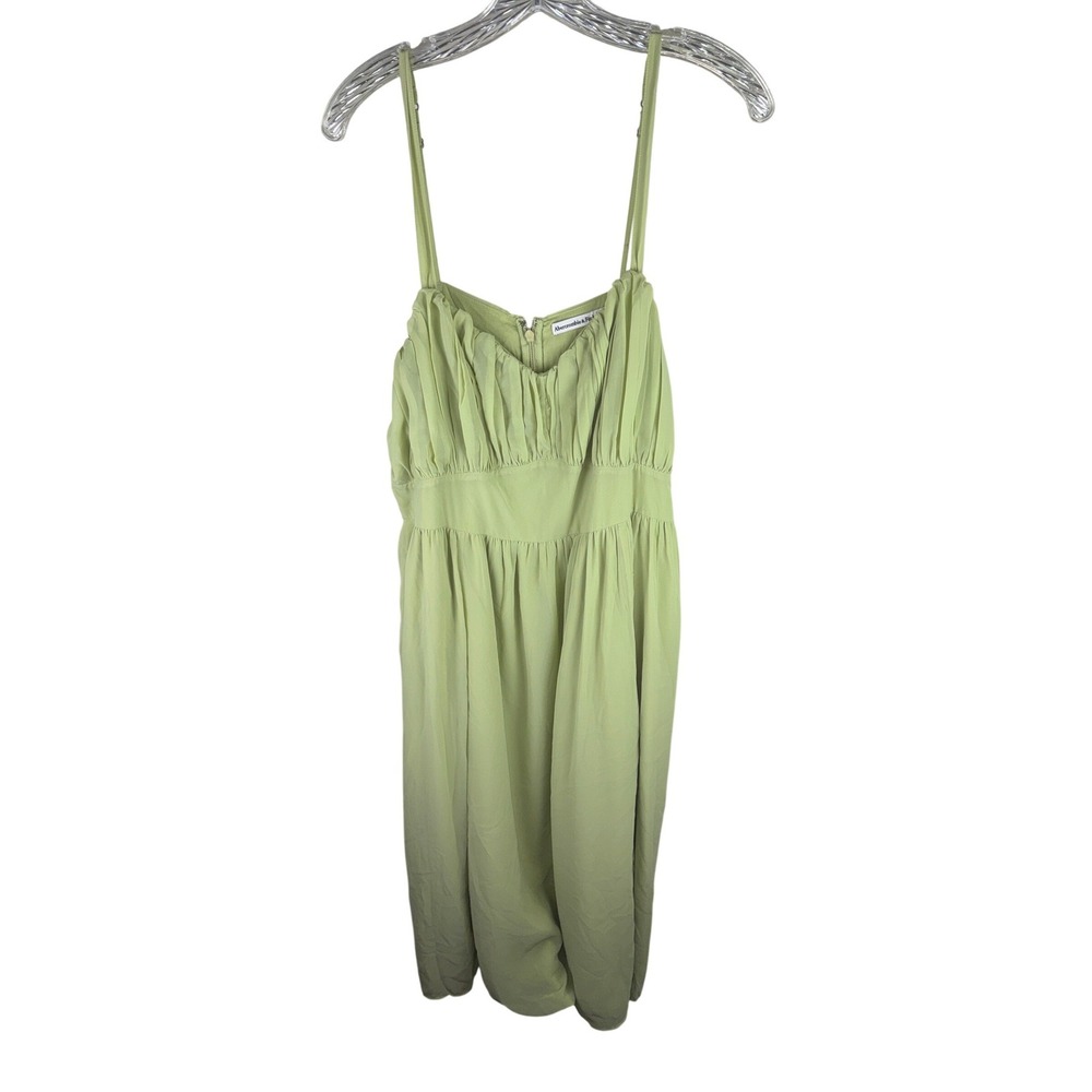 Abercrombie & Fitch Lime Green Ruched Midi Dress Womens XL Smocked‎ Back Summer
